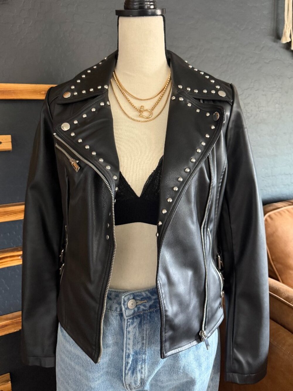 Studded Faux Leather Jacket